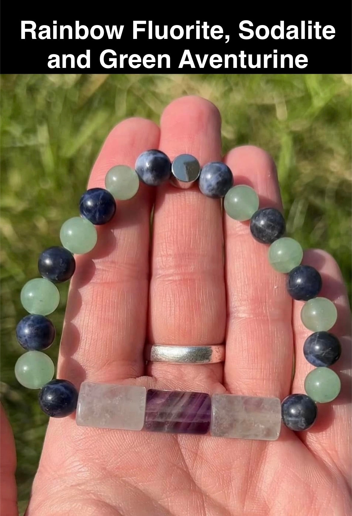 Rainbow Fluorite, Sodalite and Green Aventurine Crystal Bracelet