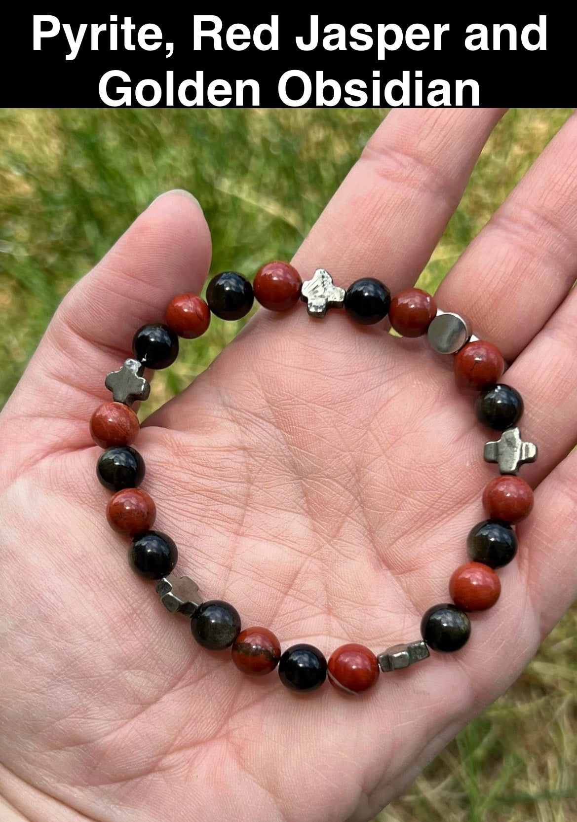 Pyrite, Red Jasper and Golden Obsidian Crystal Bracelet