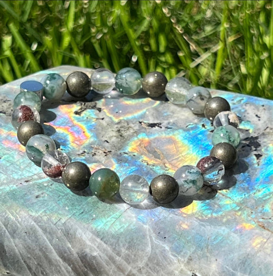 Abundance & Growth - Garden Quartz, Moss Agate and Pyrite