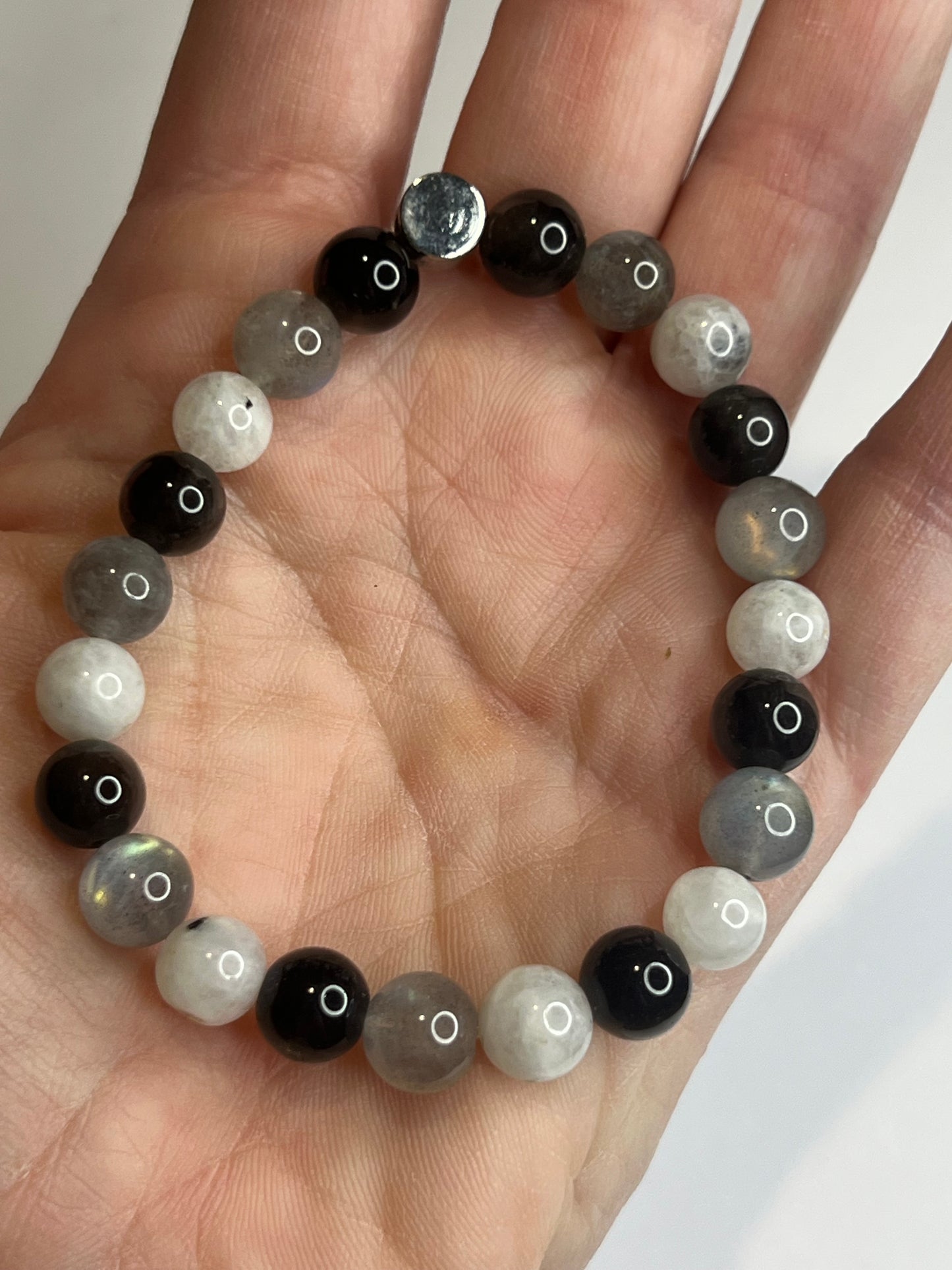 Mystic Protection & Intuition - Rainbow Moonstone, Labradorite and Silver Obsidian
