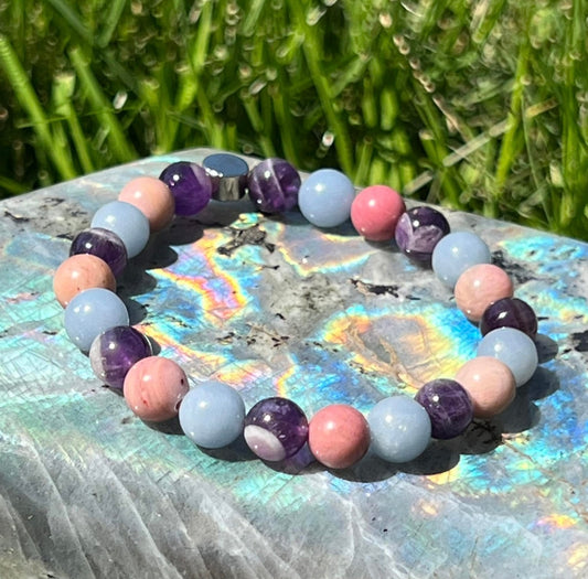 Serenity & Heart Healing - Amethyst, Angelite and Rhodonite