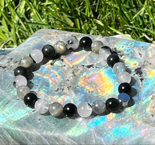 Energetic Shield & Intuition - Tourmilated Quartz, Labradorite and Rainbow Obsidian