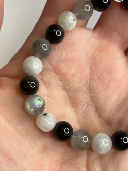 Mystic Protection & Intuition - Rainbow Moonstone, Labradorite and Silver Obsidian
