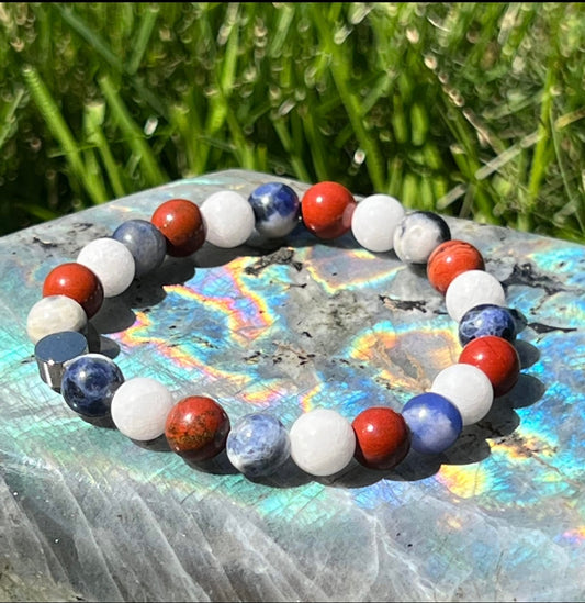 Clarity and Confidence - White Jade, Sodalite and Red Jasper
