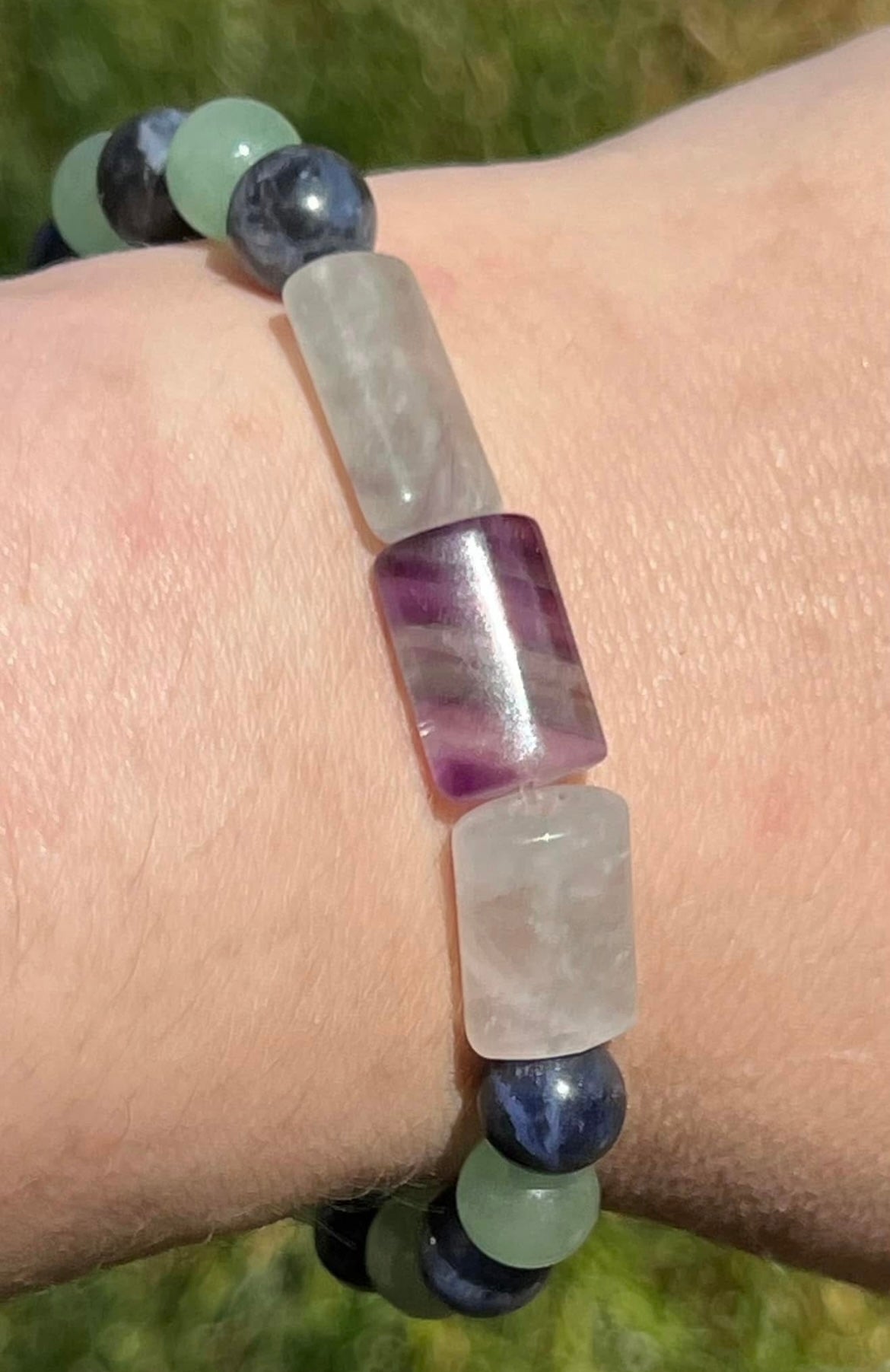 Rainbow Fluorite, Sodalite and Green Aventurine Crystal Bracelet