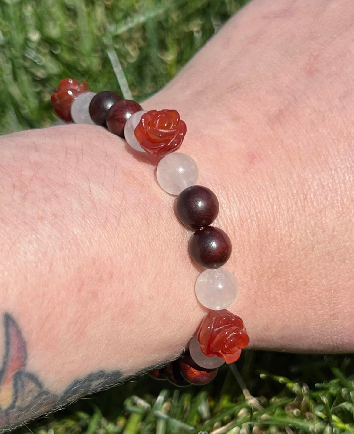 Red Agate, Clear Quartz and Rosewood Crystal Bracelet