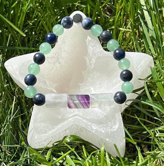 Rainbow Fluorite, Sodalite and Green Aventurine Crystal Bracelet
