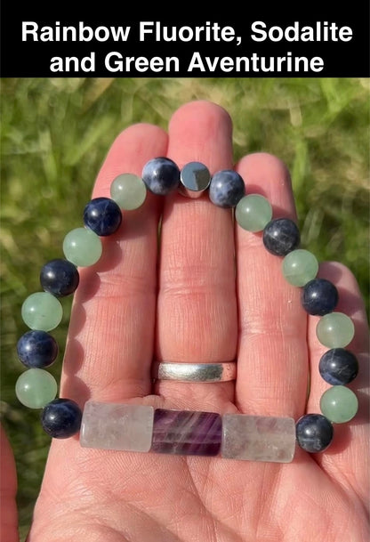 Rainbow Fluorite, Sodalite and Green Aventurine Crystal Bracelet