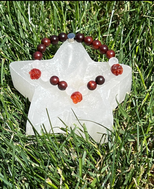Red Agate, Clear Quartz and Rosewood Crystal Bracelet
