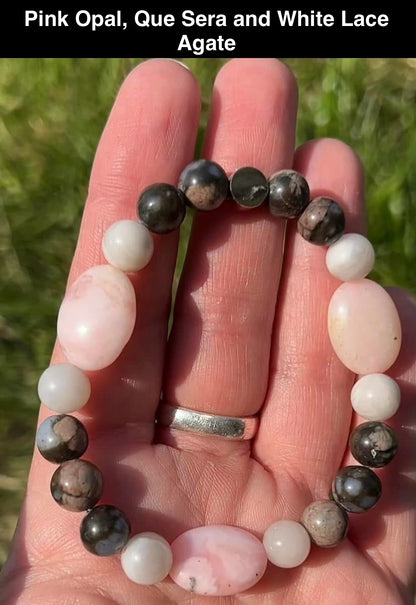 Pink Opal, White Lace Agate and Que Sera