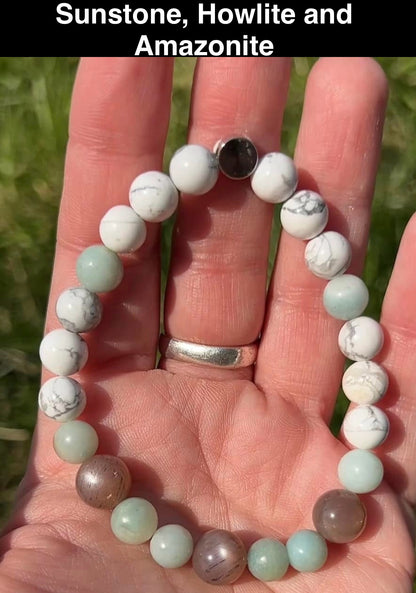 Sunstone, Howlite and Amazonite Crystal Bracelet